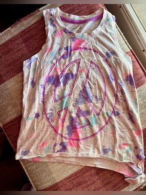 Girls Heather Gray Tie-Dye Peace Sign Tank Top - Purple Accent